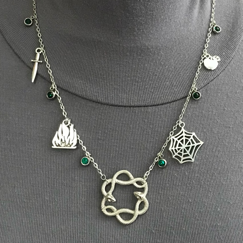 "Loki: God of Mischief" Norse Mythology Handmade Necklace Snakes Fire Spiderweb